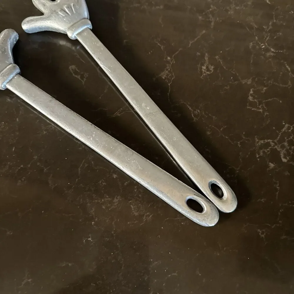 Vintage Disney Mickey Mouse Hands Cast Aluminum Salad Tongs‎ Mixer Spoons Metal